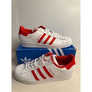 .5016 Adidas Superstar White/Red-US 11.5 Mens